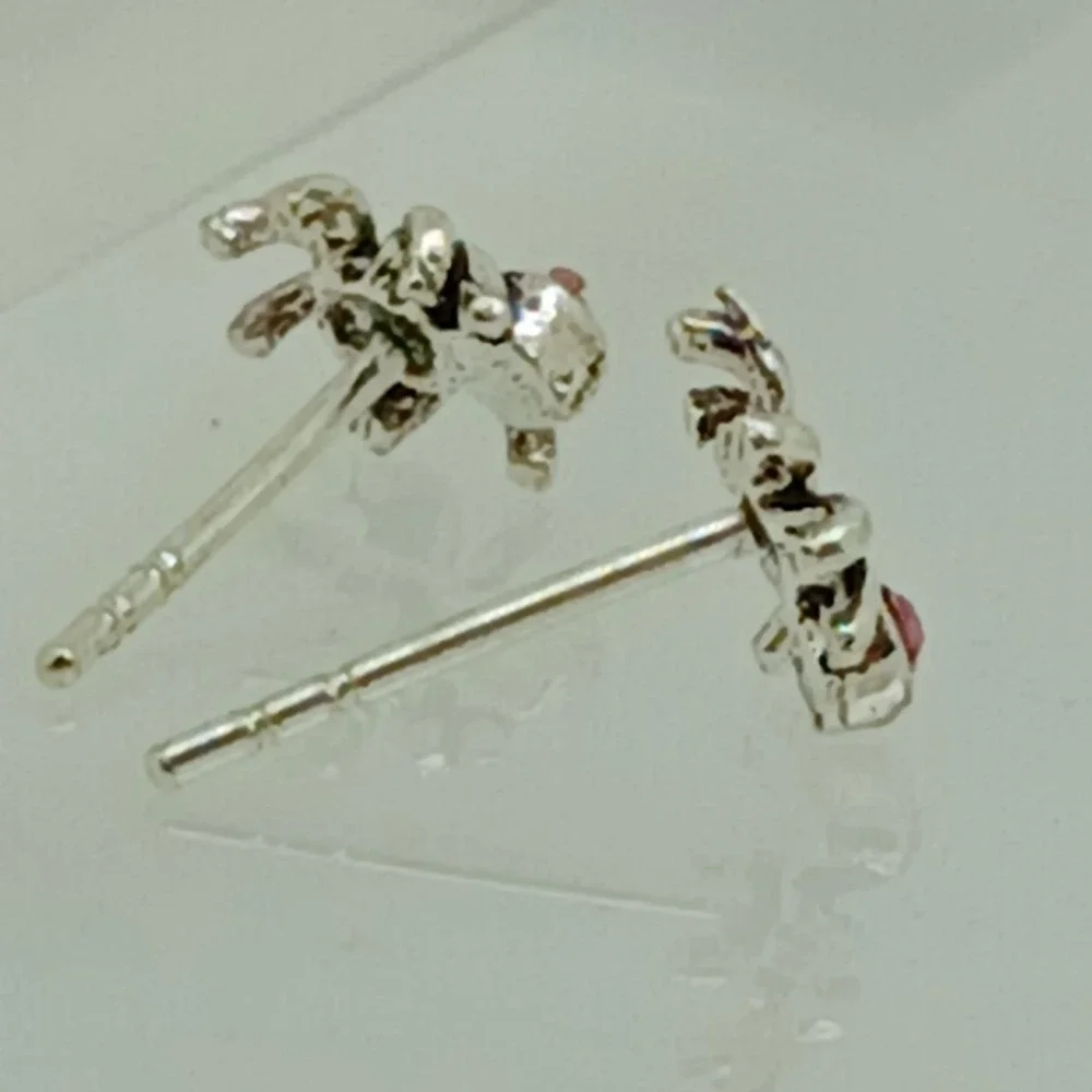 925 Sterling Silver Pink Rhinestone Spider Stud Earrings Arachnid Jewelry